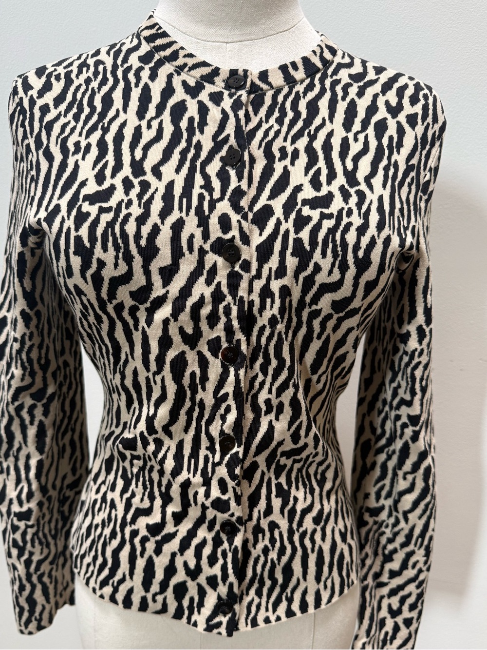 Theory Black & Ivory Animal Print Cardigan